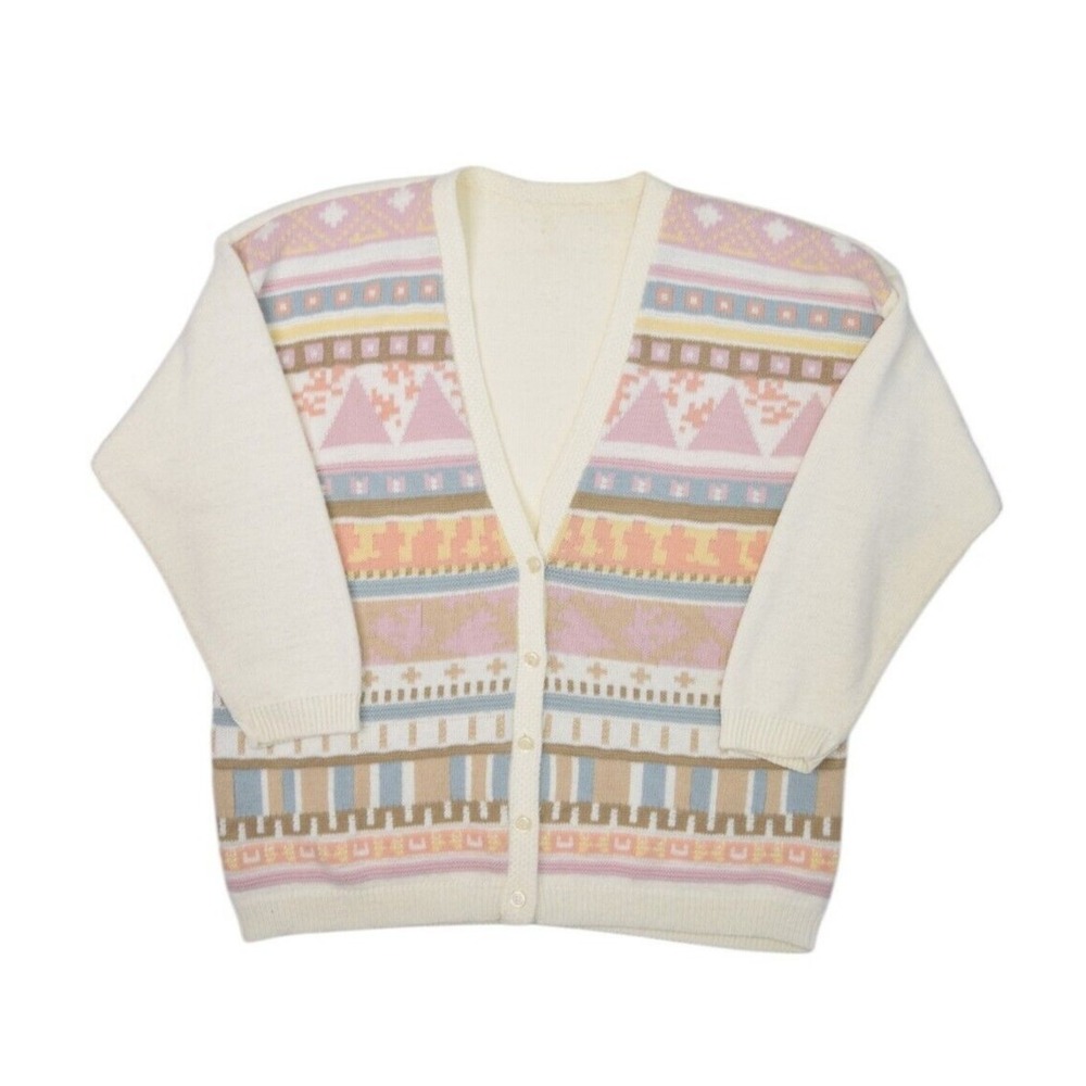 Vintage Norton McNaughton Sweater Womens XL Cardigan Tribal Striped V Neck